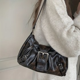 Resim Kadınlar için Vintage Tarzı Tote Çanta, Düğme Süslemeli Işık Kahverengisi, Sabit Omuz Askıları, Fermuar Kapatma, Polyester Astar, Film Teması, Kenar Boya Detayı 