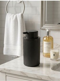 Resim 5 Li Lüx Banyo Aksesuar Seti Kapaklı Çöp Kovası, Sabunluk, Diş Fırçalık, Dekoratif Yuvarlak Siyah 