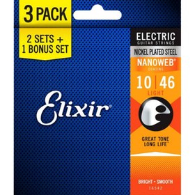 Resim Elixir 16542 Nanoweb Coated Light Elektro Gitar Teli (10-46) | 3'lü Paket 