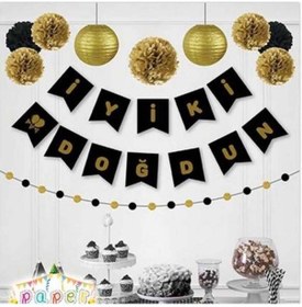 Resim Siyah Zemin İyi Ki Doğdun Gold Banner 