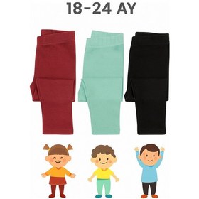 Resim İncili 3'lü Set Şardonlu Kışlık Bebek Tayt Siyah - Çağla Yeşili - Bordo Çok Renkli 