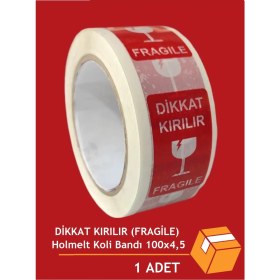 Resim Dikkat Kırılır / Fragile Yazılı Koli Bandı 4,5cm x 100M Kolay Bırakmaz Hotmelt Bant (1 Adet) 