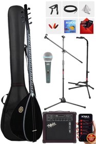 Resim Yonka B-145U-AMP Amfili Uzun Sap Ceviz Ağacı Siyah Kaliteli Saz Bağlama Seti 