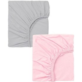 Resim 2 Adet 65x95 Cm Anne Yanı Lastikli Penye Kumaş Bebek Çarşafı-pembe-gri 