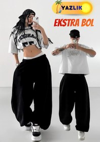 Resim STYKEER Yazlık Baggy Büyük Beden Ekstra Bol Paçası Lastikli İç Göstermeyen Kumaş Pamuklu Oversize Eşofman 