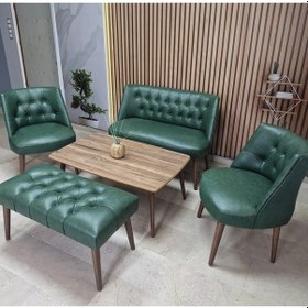 Resim Azra Mobilya Deri Çay Seti Koltuk Takımı Oturma Grubu Cafe Mobilya Ofis-büro Mobilya Balkon Mobilya Yeşil 