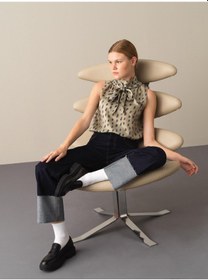 Resim Xint Regular Fit Desenli Kolsuz Saten Bluz 23KB03750975-2X 