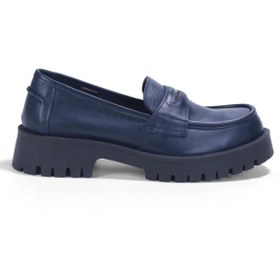 Resim BELİSİA Lacivert Deri Comfort Loafer Ayakkabı 