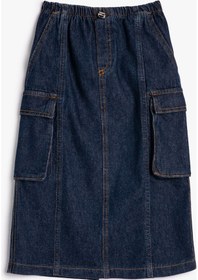 Resim Koton Kargo Kot Etek Maksi Boy Yırtmaç Detaylı Beli Lastikli Pamuklu Dark Indıgo 3skg70009ad 3SKG70009ADDIN Koyu İndigo 