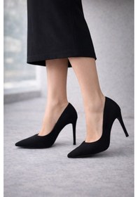 Resim Firibu Kadın Stiletto Sivri Burun İnce Topuk Şık Klasik Ofis & Abiye Ayakkabı 35-41-42 Özel Numara Esensstiletto Siyah - Süet R 
