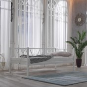 Resim Alchera Daybed Tek Kişilik Sedir Divan Metal Karyola Beyaz 