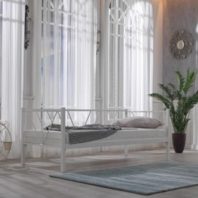 Resim Alchera Daybed Tek Kişilik Sedir Divan Metal Karyola Beyaz 