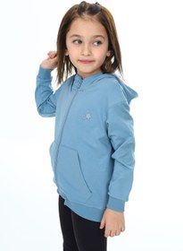 Resim Toontoy Kız Çocuk Kapüşonlu Fermuarlı Cepli Düşük Omuz Nakış Baskılı Örme Hırka - 2 İplik 