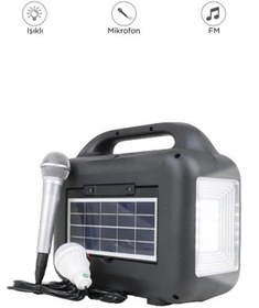 Resim JUNGLEE MİKROFONLU BLUETOOTH HOPARLÖR GÜNEŞ ENERJİLİ KAMP LAMBASI POWERBANK FM-SD KART-USB GİRİŞLİ ŞARJLI 