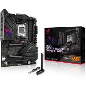 Resim ROG STRIX B650E-E GAMING WIFI AMD B650 AM5 DDR5 6400 DP HDMI 4X M2 USB3.2 WİFİ 6E BT AURA RGB 2.5GBİT LAN ATX ARMOURY CRATE AI SUİTE 3 PCIE SLOT Q RELEASE 