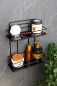 Resim HIMYHOME Kristal Raflı Paslanmaz Ekonomik Banyo Düzenleyici Ikili Siyah Tel Şampuanlık Duş Rafı 