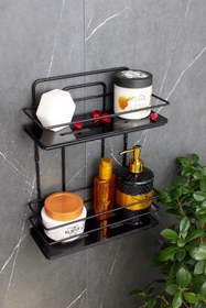 Resim HIMYHOME Kristal Raflı Paslanmaz Ekonomik Banyo Düzenleyici Ikili Siyah Tel Şampuanlık Duş Rafı 