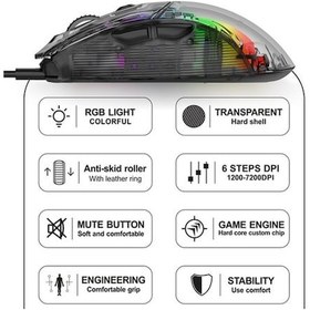 Resim Tongxida Şeffaf Rgb Xunfox Xyh10 Oyuncu Mouse, Usb Kablolu, Detaylı Oyun Deneyimi, Hızlı Yanıt XYH10 