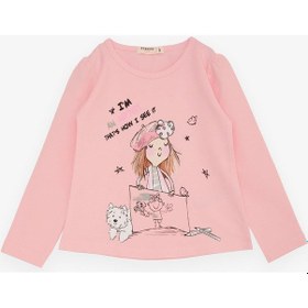 Resim Breeze Kız Çocuk Uzun Kollu Tişört Kendini Sanatçı Hisseden Kız Baskılı 3-8 Yaş, Pembe-pembe Pembe 