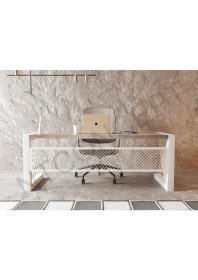 Resim Ntconcept Alfa Eskitme Beyaz Renk Masif Ağaç Ofis ve Çalışma Masası - Ebat Seçenekli 