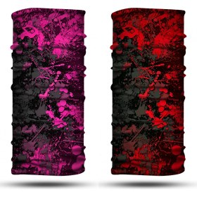 Resim Dair Aksesuar Pembe Kırmızı Boya Desenli 2'li Set Boyunluk Bandana Outdoor Balaklava Yüz Maskesi Kafa Bandı 