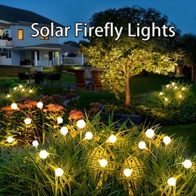 Resim Güneş Enerjili Ateşböceği Işıklar, Su Geçirmez IP65 Bahçe Aydınlatması Anahtarı - Veranda ve Yürüyüş Yolu Dekorasyonu için Uygun, 12/8 LED Sıcak/Soyağacı 