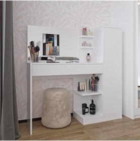 Resim Decomob Florissa Makyaj Masası 1 Çekmeceli, Dolaplı, Aynalı Beyaz 