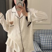 Resim Kadınlar İçin Rahat Uzun Kollu Pijama Takımı - "Ayı" Baskılı, Yumuşak, Günlük Ev Giyim, Tüm Mevsim Konforu, Sonbahar & İlkbahar İçin Mükemmel, Günlük Giyim|Rahat Pijamalar, |Yumuşak Kumaş Pijamalar, Kadın Pijamaları, Kadınlar İçin Büyük Beden Pijamalar 