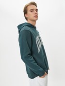 Resim Kapşonlu Sweatshirt Slogan Baskılı Uzun Kollu Ribanalı Şardonlu 