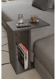 Resim Alpa Ev Mobilya C Tasarım Koltuk Yanı Sehpa, Kitaplıklı Modern Laptop & Kahve Sehpası, Orta Sehpa Antrasit 