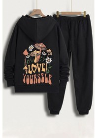 Resim Unisex Love Yourself Baskılı Eşofman Takımı Siyah 