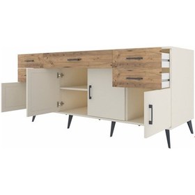 Resim Kronos Konsol Tek Raflı 5 Çekmeceli 4 Kapaklı 176x59x83 Aytaşı-aytaşı/çam Aytaşı/çam 