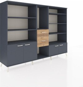 Resim Hyperion Dolap 10 Raflı 2 Çekmeceli 4 Kapaklı 220x44x163 Antrasit Antrasit-antrasit/çam 