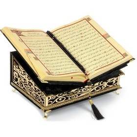 Resim Kadife Kaplı Sandıklı Rahleli Kuranı Kerim Seti Siyah 