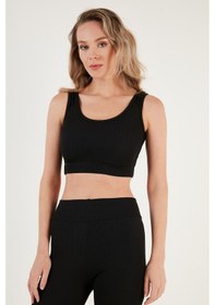 Resim Lela Fitilli Örme Dar Kesim Sporcu Super Crop Bayan Atlet 5865555 Siyah 