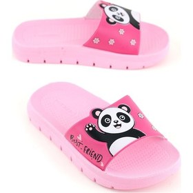 Resim Gezer Kız Çocuk Yazlık Best Friend Panda Pu Rahat Taban Ev Banyo Havuz Plaj Terlik Fuşya 
