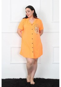 Resim Giyim Büyük Beden Penye Düğmeli Turuncu Tunik Gecelik Turuncu 