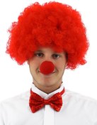 Resim Nessiworld Kırmızı Renk Kıvırcık Afro Bonus Peruk Takma Saç ve Kırmızı Burun Seti 