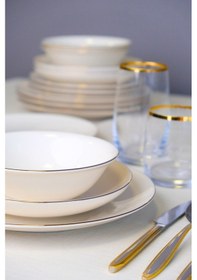 Resim Tabak Evi Chic Altın Yaldız Porselen Yemek Takımı 24 Parça 6 Kişilik Beyaz - Altın 