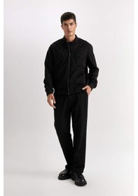 Resim Defacto Slim Fit Dar Kesim Süet Kolej Yaka Fermuarlı Çift Cepli Mevsimlik Baharlık Bomber Mont Ceket A3866AX Siyah 