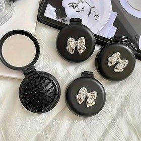 Resim Ayna ile Kompakt Katlanabilir Saç Fırçası - Seyahat ve Yolda Bakım için Taşınabilir, Yuvarlak Mini Tarak - Erkekler ve Kadınlar için İdeal 