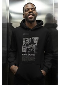 Resim Sevbano Vintage Tasarım Roronoa Zoro Baskılı Unisex Oversize One Piece An Siyah 