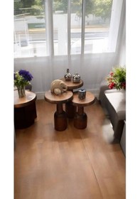 Resim Wood Ahşap 3 Lü Set Mantar Yan Sehpa Konik Model / Ceviz Renk / Zigon Sehpa Kahverengi 