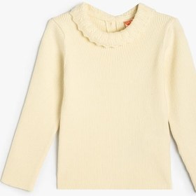 Resim Kız Bebek Basic Kazak Dik Fırfırlı Yaka Arkadan Düğmeli Uzun Kollu Ribanalı 