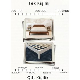 Resim Renazzo Mobilya Lotus Modern Ahşap Karyola - Özel Tasarım 2'li Başlık Detaylı Modern Masif Çam Karyola 