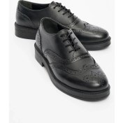 Resim Luvi Avra Siyah Cilt Deri Kadın Oxford Ayakkabı 