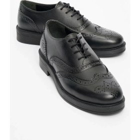 Resim Luvi Avra Siyah Cilt Deri Kadın Oxford Ayakkabı 