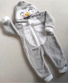 Resim moisyn Unisex Bebek Penguen Gri Peluş Tulum 