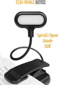 Resim HALL BREATHE Siyah Ledli Klipsli Mini Kitap Okuma Lambası, Pilli Masa Işığı 