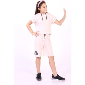 Resim Toontoy Kids Toontoy Kız Çocuk Yazı Baskılı Şortlu Takım Pudra 